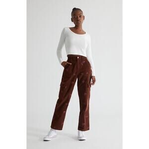 PacSun Womens Heartbreaker Brown Corduroy Cargo Elastic Waist Pants Size Medium